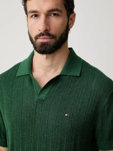 Tommy Hilfiger тениска тип пулове с яка мъжка с лиосел зелено