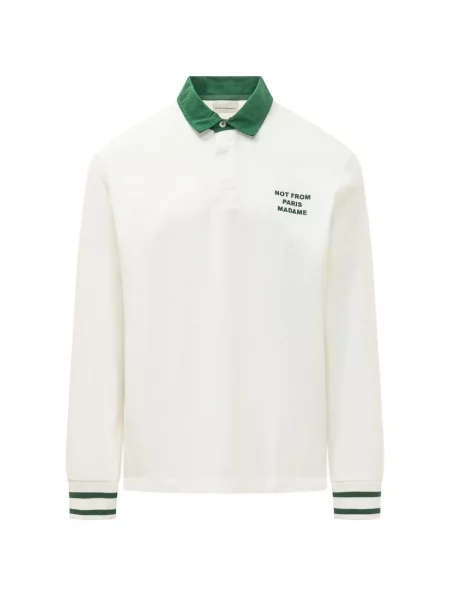Lung tricou polo Drole De Monsieur cu imagine alb