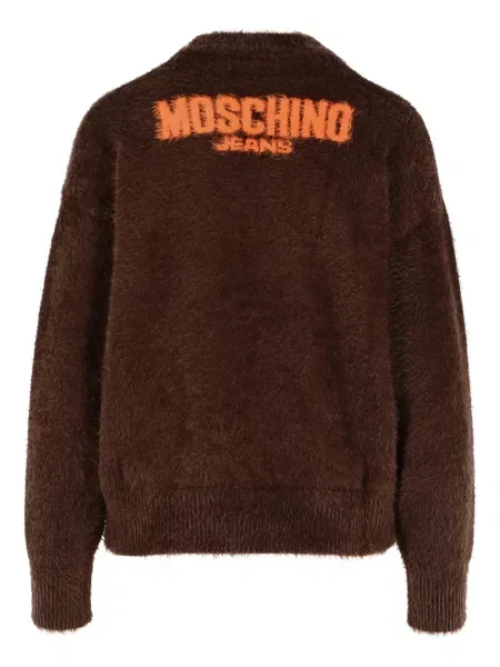 Pulover Moschino Jeans cu decolteu rotund cu autograf maro