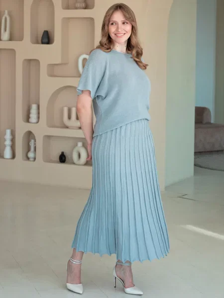 Спідниця міді Nita бавовна/акрил блакитний