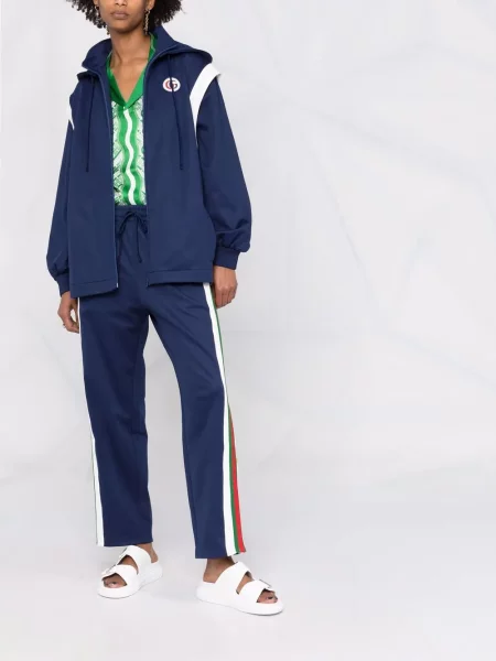 Dryžuotas striukė Gucci su gobtuvu mėlyna