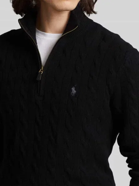 Sweter z dzianiny z mieszanki bawełny i kaszmiru ze stójką Polo Ralph Lauren czarny