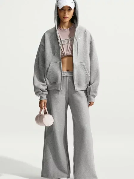 Nike Sportswear dukserica na zakopčavanje sa kapuljačom ženska s pamukom Studio Fleece siva