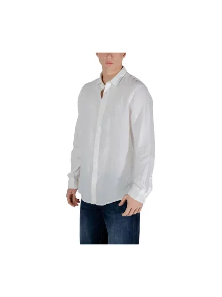 Lniana koszula Armani Exchange z długim rękawem casual biała