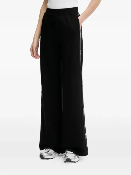 Pantaloni Ea7 Emporio Armani cu dungi alergare cu autograf negru