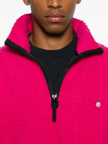 Hanorac din fleece Stone Island din fleece cu strasuri de jumătate de fermoar roz