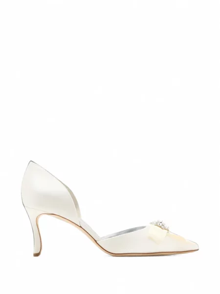 Pantofi cu toc Manolo Blahnik cu funde alb