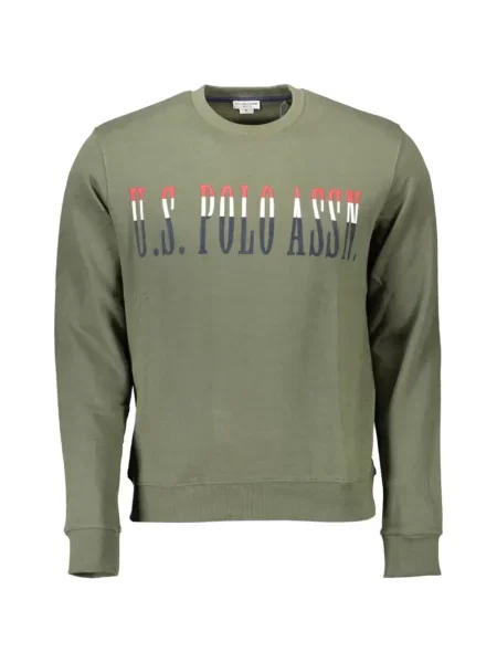 Pulover U.s. Polo Assn. cu imagine cu decolteu rotund verde
