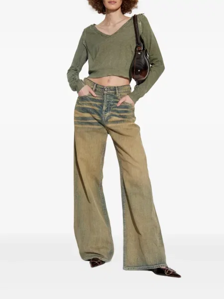 Pulover Diesel cu decolteu în V drapat verde