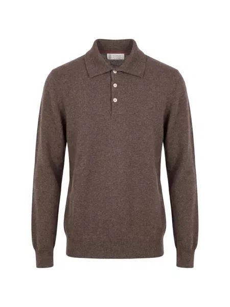 Tricou polo Brunello Cucinelli din cașmir maro