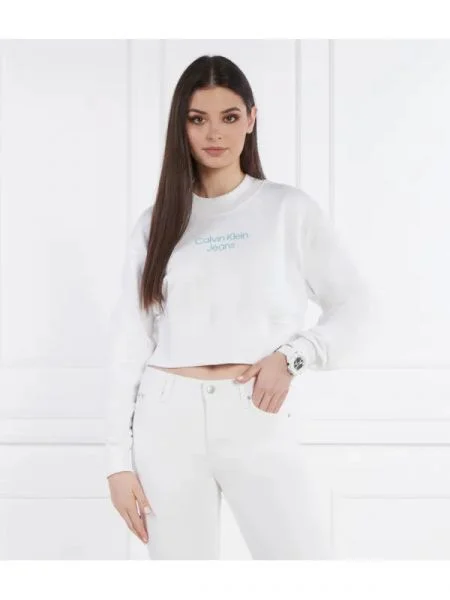 CALVIN KLEIN JEANS Hanorac STACKED INSTITUTIONAL | Cropped Fit alb