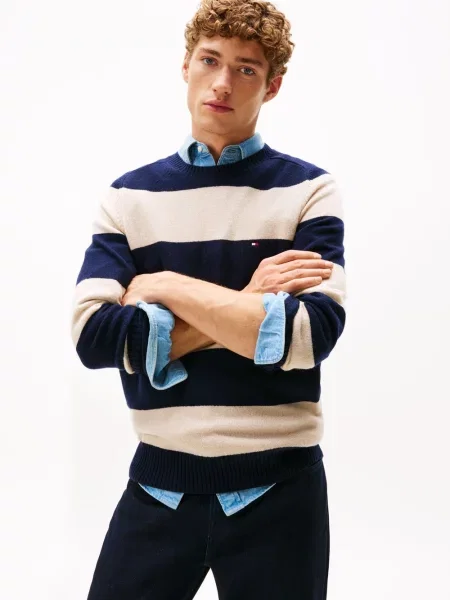 Tommy Hilfiger sweter granatowy lekki beżowy