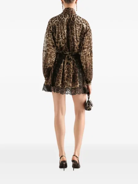 Cămașă Dolce & Gabbana de mătase cu imagine maro