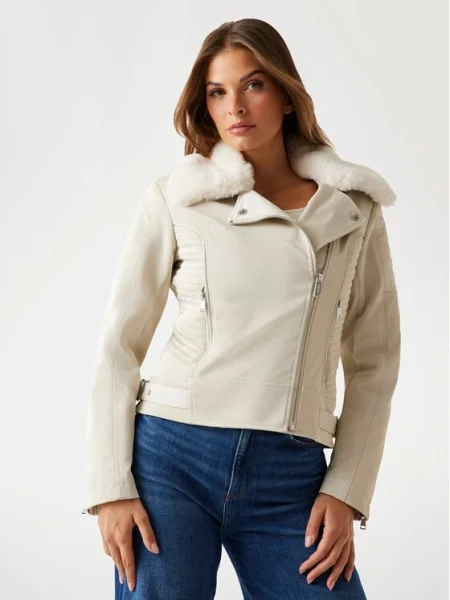 Guess Кожено тип рокерско яке Екрю