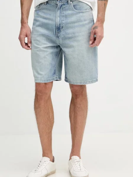 Calvin Klein Jeans szorty z dodatkiem lnu niebieskie