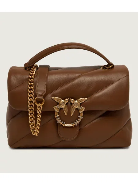 Geanta crossbody Pinko din piele cu cataramă clasică maro