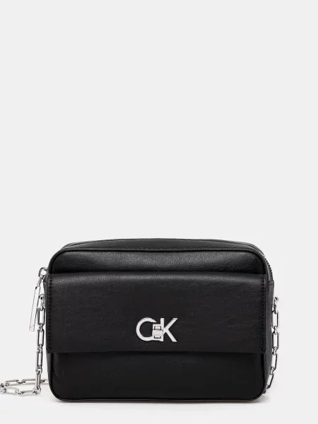 Lniana torebka crossbody Calvin Klein czarna