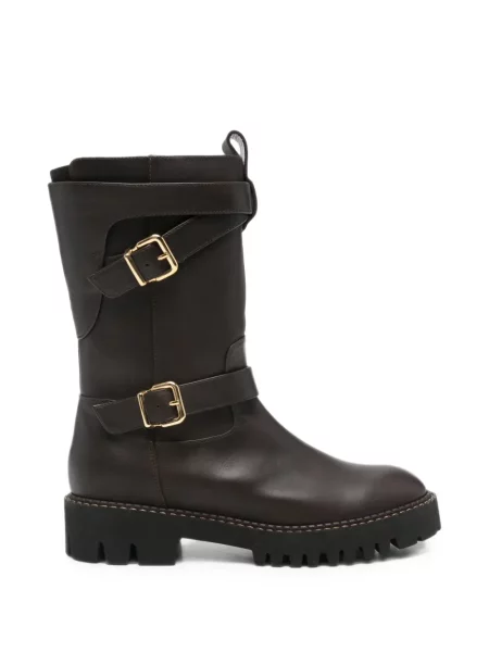 Botine Truman´s din piele cu cataramă cu bretele maro