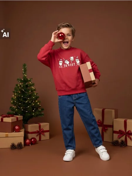 Sinsay Mikina s kulatým výstřihem s vánočním motivem šedá