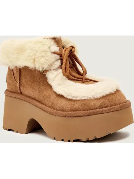 UGG cizme din piele întoarsă Esmee Lace Up maro