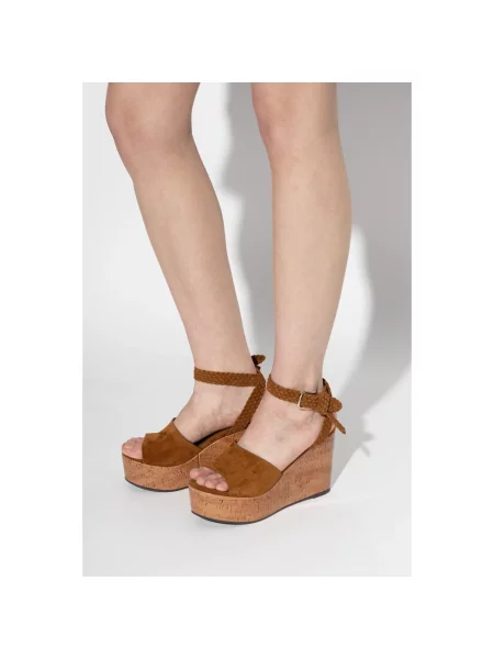 Sandały Jimmy Choo zamszowe na koturnie brązowe