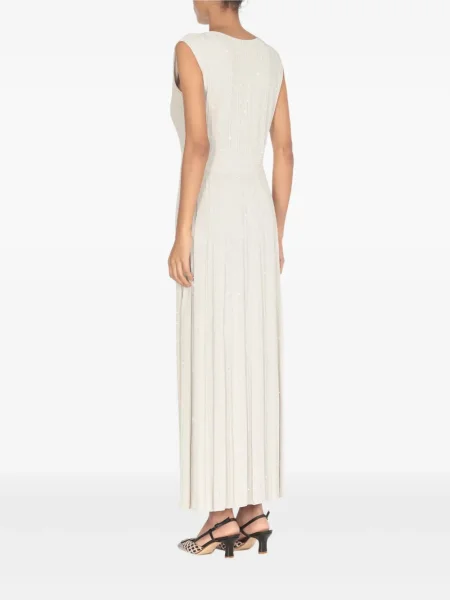 Rochie maxi D.exterior cu decolteu în V plisată de costum