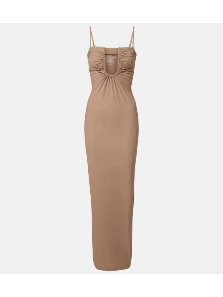 Rochie maxi Christopher Esber din jerseu de costum bej