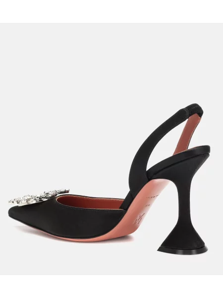 Pantofi cu toc Amina Muaddi din satin slingback negru