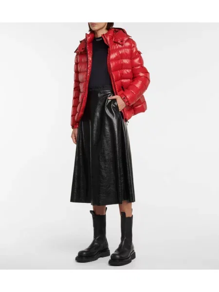 Fustă din piele Moncler până la genunchi negru