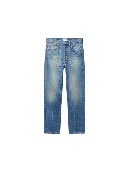 Jeansy straight leg Versace z przetarciami niebieskie