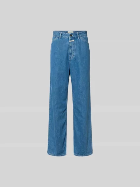 Jeansy o kroju straight fit z naszywką z logo Closed niebieskie