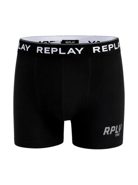 REPLAY Boxerky sivá melírovaná / čierna biela