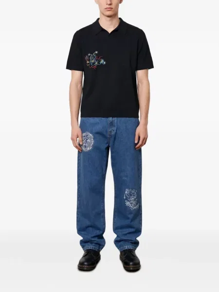 Tricou polo Pas De Mer cu broderie negru