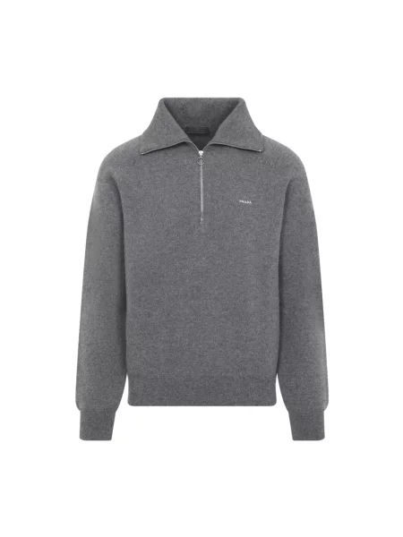 Dzianinowa koszulka polo Prada szara