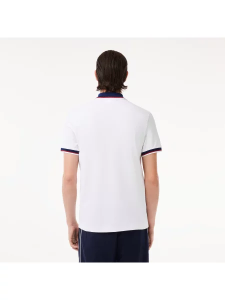 Lacoste Koszulka Polo O Regularnym Kroju Ze Stretchem Z Bawełny Pikowej Z Kontrastowym Kołnierzykiem biała