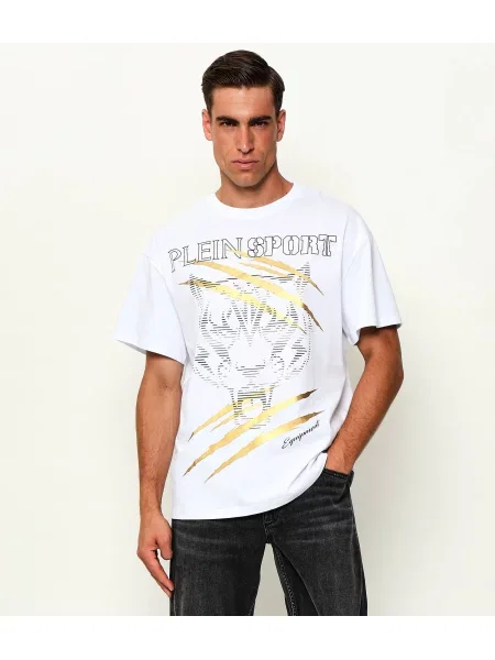 Plein Sport Tricou Tiger Golden Scratch alb