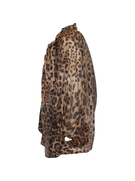 Bluză Pho Firenze cu funde cu model leopard maro