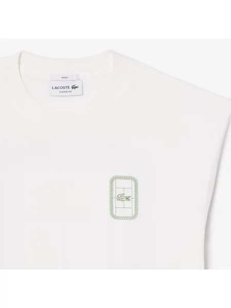 Lacoste Koszulka Z Nadrukiem Tenisowym Jersey Kremowa biały