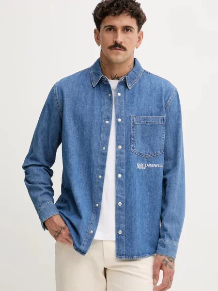 Karl Lagerfeld Jeans cămașă jeans bleumarin cu guler clasic regular albastru