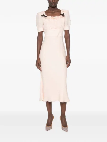 Rochie midi Alessandra Rich de mătase cu volane roz