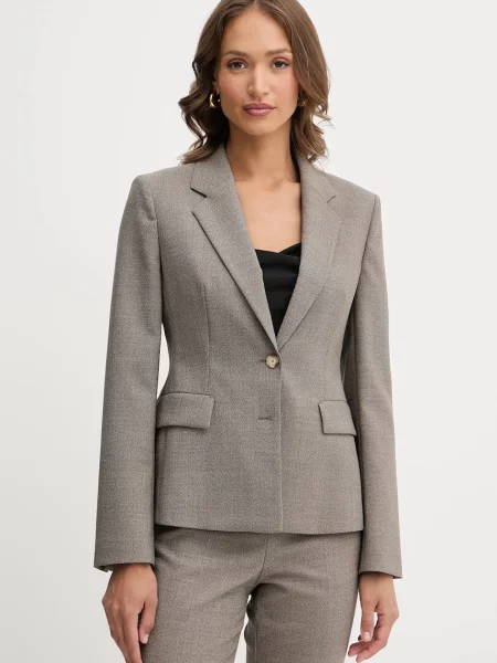 Вълнено сако BOSS с едно копче с изчистен дизайн бежово