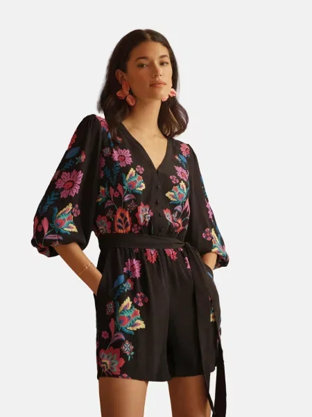 Love & roses Salopeta verde petrol / portocaliu / roșu negru