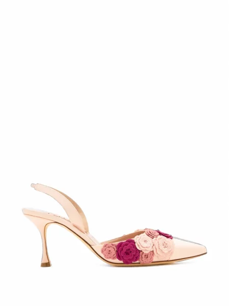 Pantofi cu toc Manolo Blahnik cu model floral cu aplicații slingback