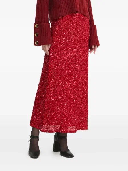 Fustă midi Never Fully Dressed cu paiete până la genunchi roșu