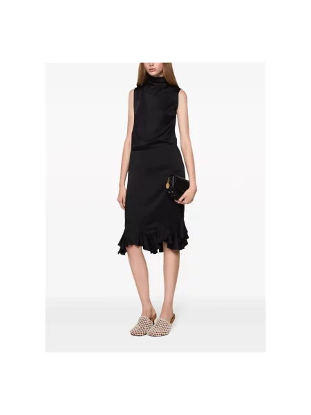 Satynowa spódnica midi Stella Mccartney z falbankami czarna