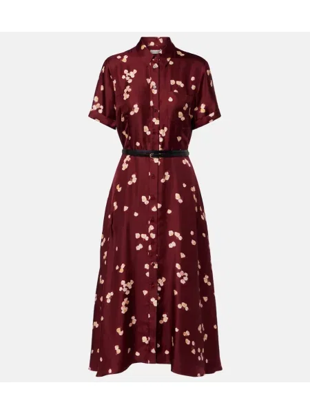 Rochie tip cămașă Altuzarra de mătase cu imagine de costum bordo