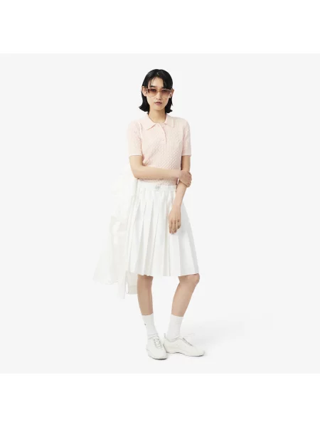 Lacoste Sweter Z Golfem W Prążki Warkoczowa różowy