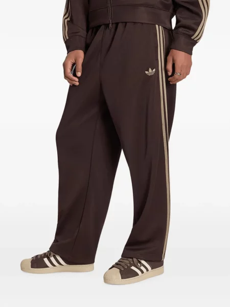 Pantaloni Adidas alergare cu broderie din satin negru