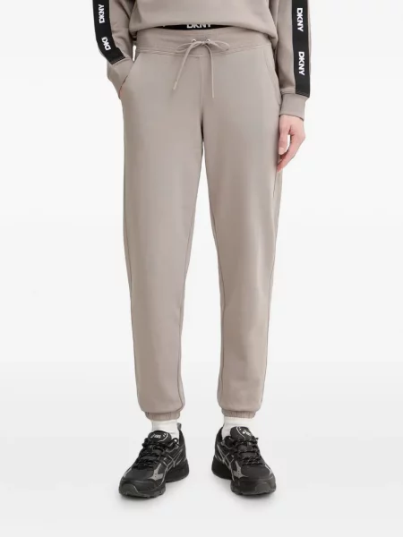 Pantaloni Dkny cu talie înaltă alergare cu autograf maro