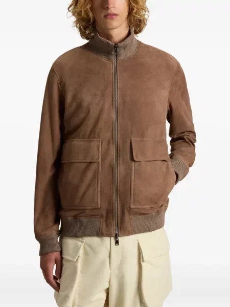 Geacă bomber Woolrich din piele de căprioară maro